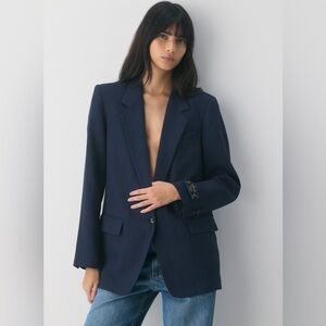 Aritzia Wilfred Dark Night Navy Generation Linen Blazer Size 0